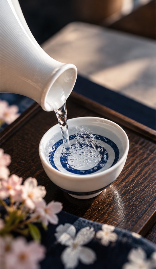 徳利から盃に注がれる日本酒